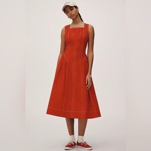 By Anthropologie High-Neck Basque Waist
Seamed Midi Dress